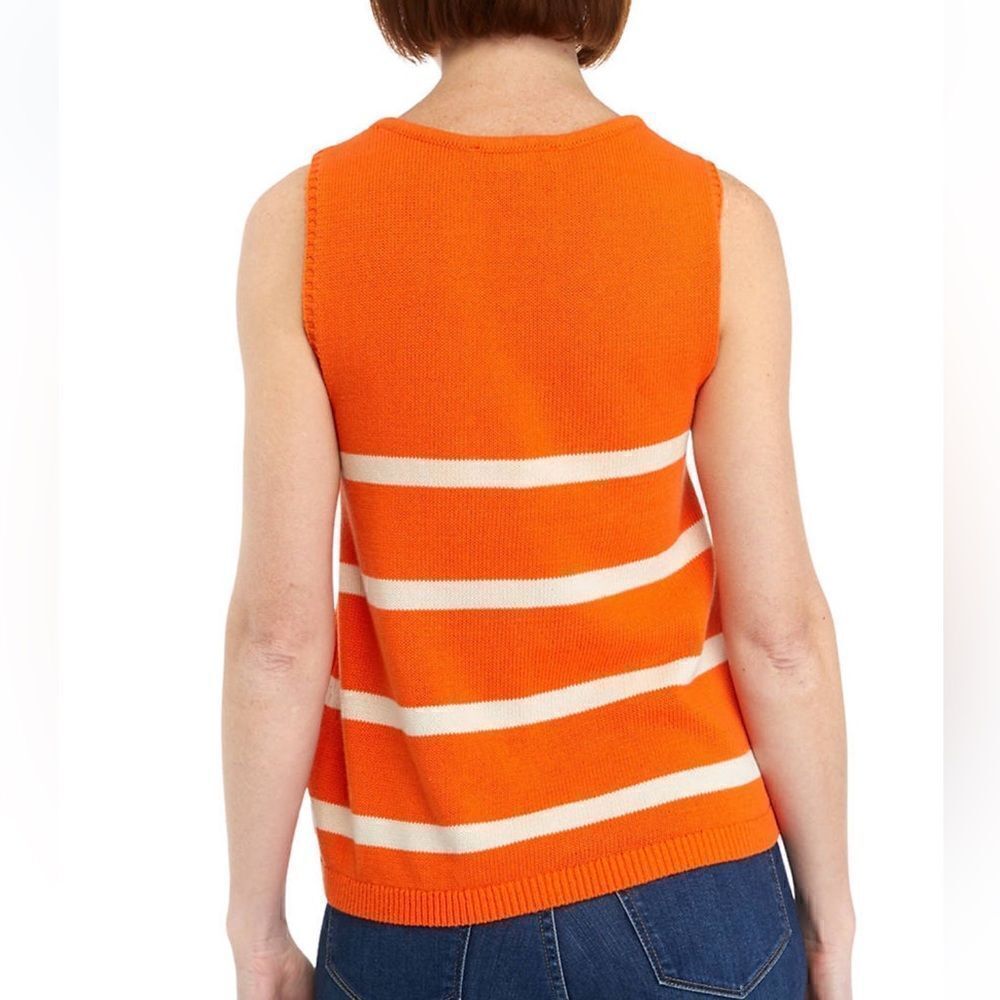 DKNY Y2K 100% cotton oversized Orange with white striped sweater tank top- XS - Picture 2 of 11
